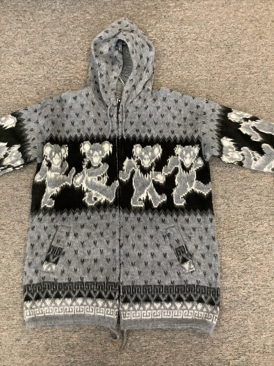 Grateful Dead Eden Rose 100% Alpaca Hoodie Size Medium Zip Up Rare Grey  Black | eBay