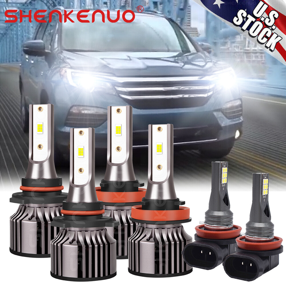 ENJOYAKOM 6x LED Headlight Combo For Honda Pilot 2006-2018: 9005 High Beam + H11 Low Beam + H11 Fog Light