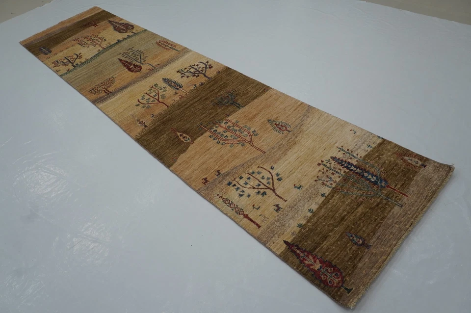 3 x 12 ft Brown Gabbeh Landscape Afghan Hand knotted Tribal Runner Rug - Image 3 of 4