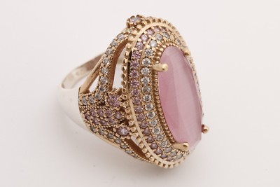 Türkischer Schmuck ovaler langer rosa Katzenauge Topas 925 Sterling Silber Ring Gr.