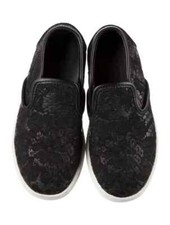 DOLCE & GABBANA GIRL'S BLACK LACE OVERLAY LEATHER SLIP ON SHOES 27 10  $450 BNIB