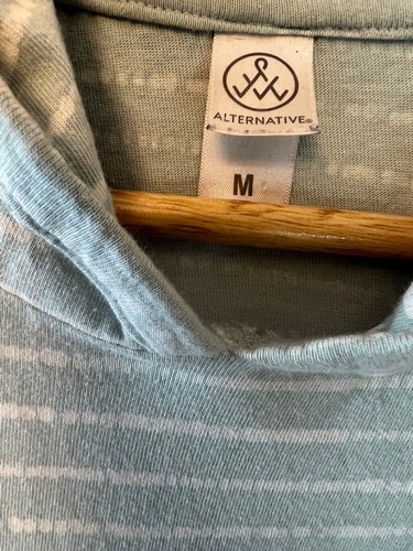 White & Teal Striped Hooded Long Sleeve Lightweight Casual Pullover Sweatshirt M - Picture 9 of 9