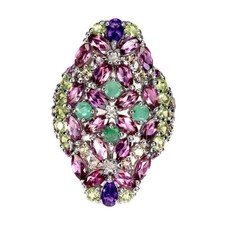 925 Sterling Silver Ring Rhodolite Peridot Natural Gemstone jewelry Sz 8.5 Gift