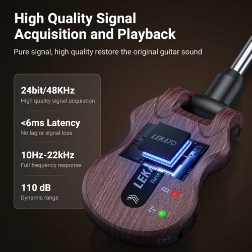 LEKATO Chitarra Wireless Trasmettitore Ricevitore Sistema Basso Set Ricaricabile Marrone - Foto 4 di 8