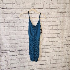 JUMP Ruched Bodycon Juniors Small Adjustable Strap Sleeveless Dance Teal Dress