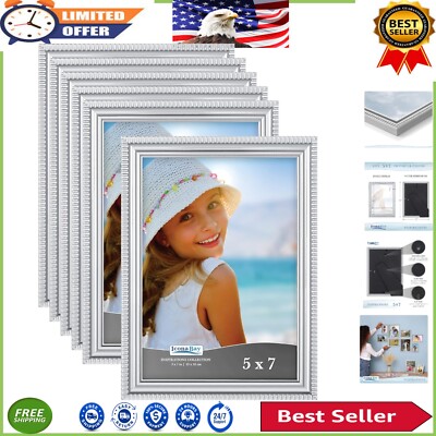 Elegant Silver 5x7 Picture Frames Set of 6 - Modern Display for Every Occasion
