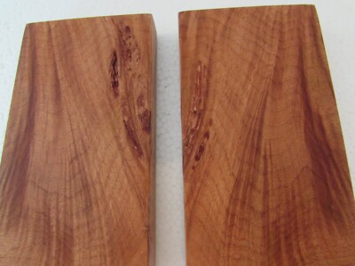 SET OF STABILIZED RED MAPLE BURLWOOD/ KNIFE RING GRIPS/NICE SCALE FIGURED