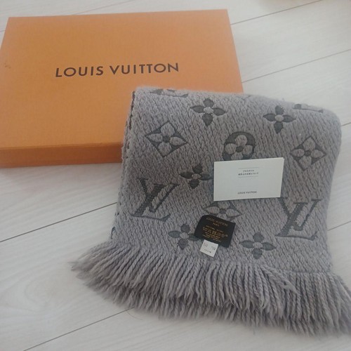 LOUIS VUITTON Stole Muffler Gray Wool Silk Used No Box