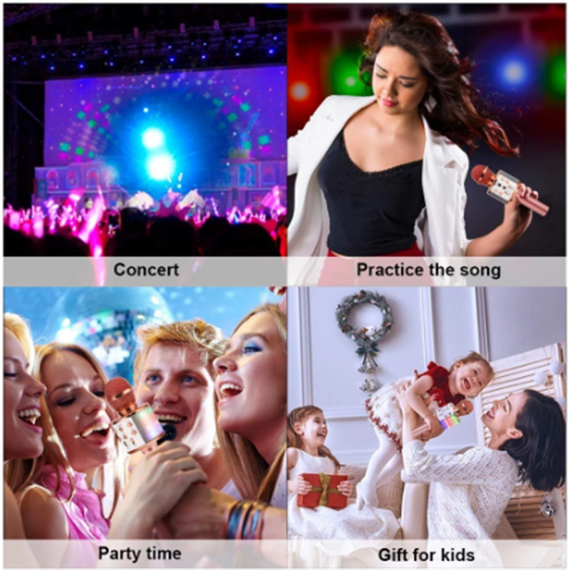 4 in1 Wireless Microphone Bluetooth Handheld Karaoke USB Speaker for Kids Adults