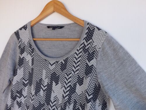Sportscraft Jumper Top L Womens Grey Navy Blue Knit Pullover Wool Blend - Picture 2 of 6