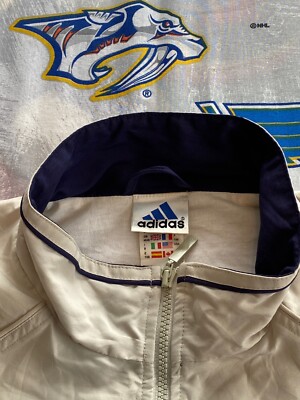 Adidas Track Jacket Men's XL Beige/Blue VTG 00s Warm-Up