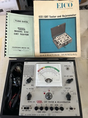 Vintage EICO Model 632 CRT Tester and Rejuvenator With Cords and Manuals