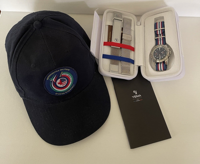 #ad Yema Flygraf Chronograph Watch Quartz French Air Force Style NATO Strap Boxed $475.00