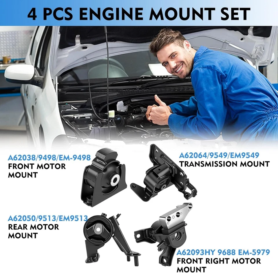4pc Motor Mount Kit for 2009-2012 Toyota Rav4 4WD - 2.5L Engine - Automatic AT - Image 3 of 4