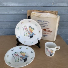 Figgjo Flint Norway Ceramic 3 Piece Kids Set Cup, Bowl, Plate Original Box EUC