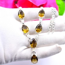 Brown Smoky Quartz Gemstone 925 Sterling Silver Jewelry Necklace Size-17-18"