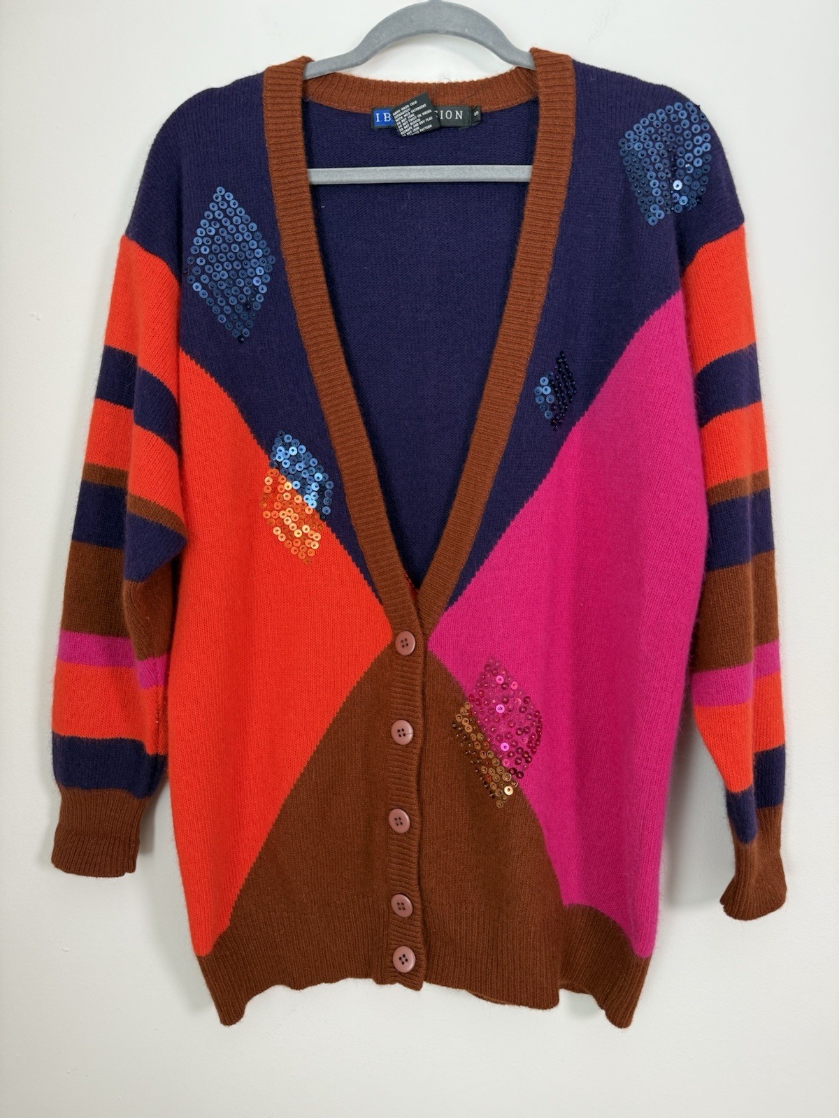 90s IB Diffusion Sequin Color Block Cardigan Lamb… - image 2