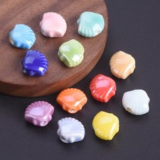 10pcs 11x9mm Scallop Shape Handmade Shiny Glossy Glazed Ceramic Porcelain Beads