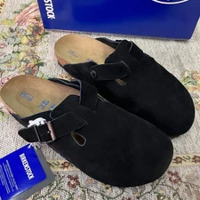 Birkenstock Boston Clog Black Suede Leather Soft Footbed Select Size