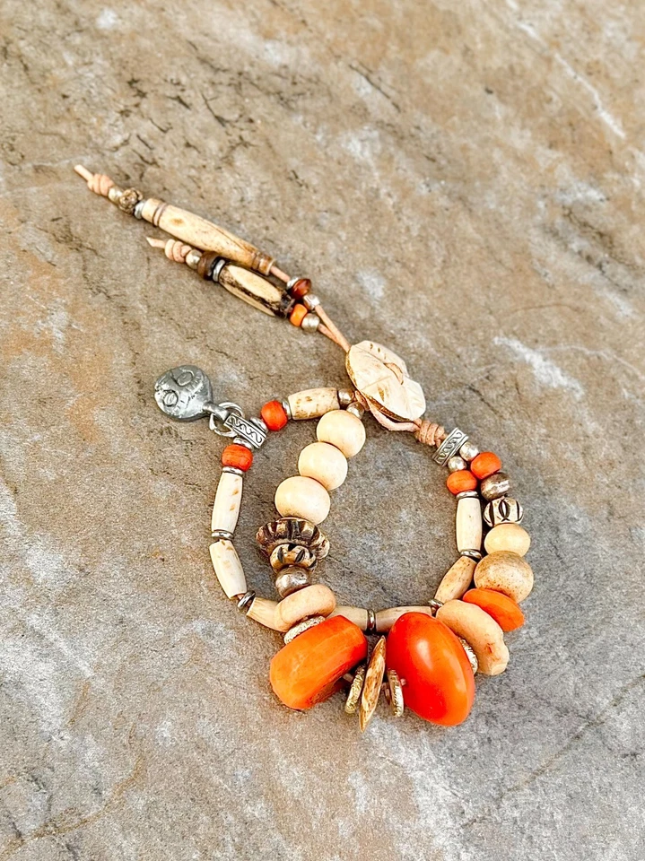 Orange and Cream Boho Hippie Bracelet - Image 2 of 4