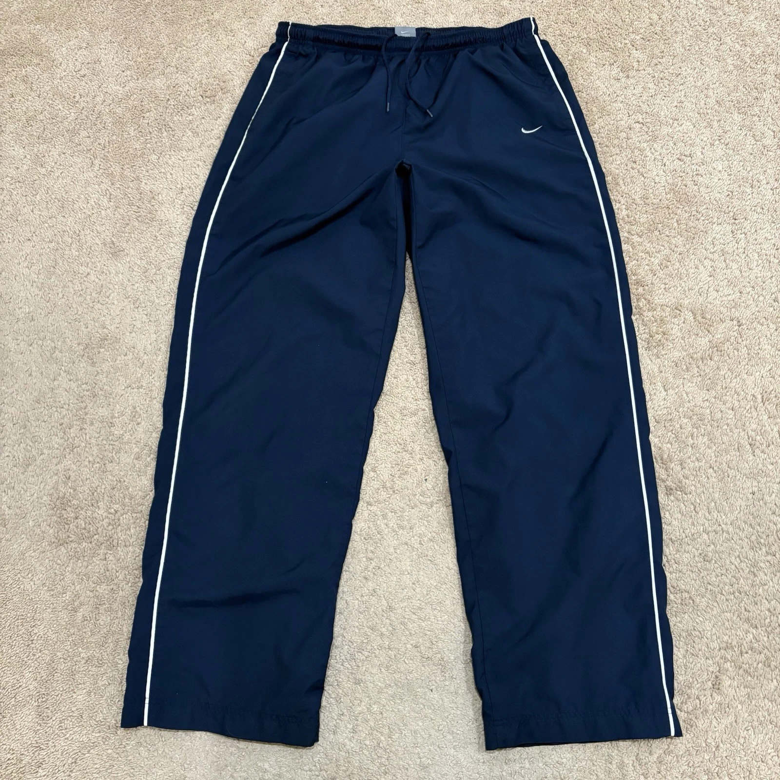 Vintage Nike TrackPants Men’s XL Navy Blue White Striped Baggy WideLeg Y2K
