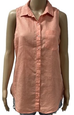 River s Women s Peach Linen Button Down Sleeveless Top Size 12 Medium