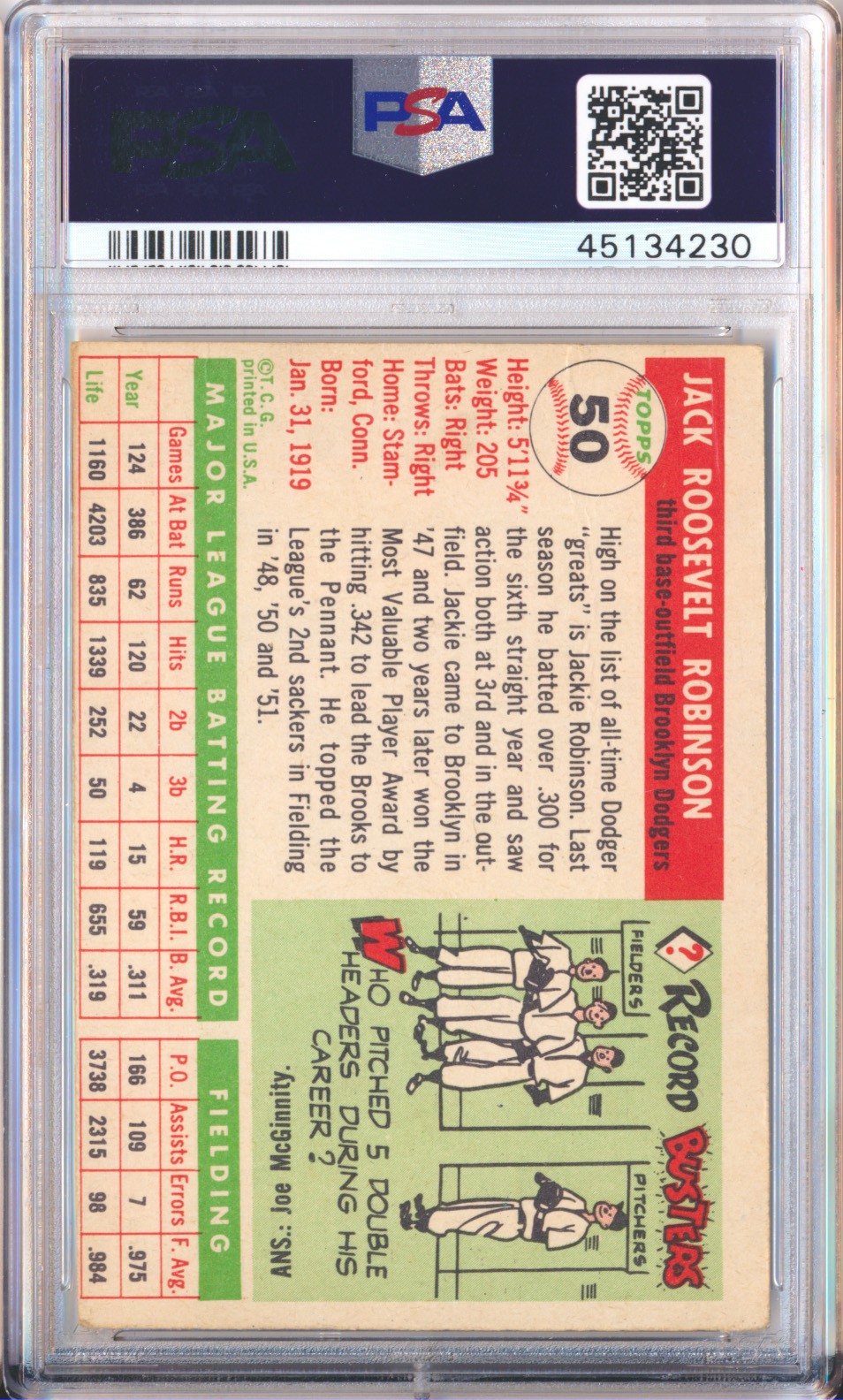 1955 Topps Jackie Robinson #50 PSA 2 MC PARTIAL DIAMOND view 2