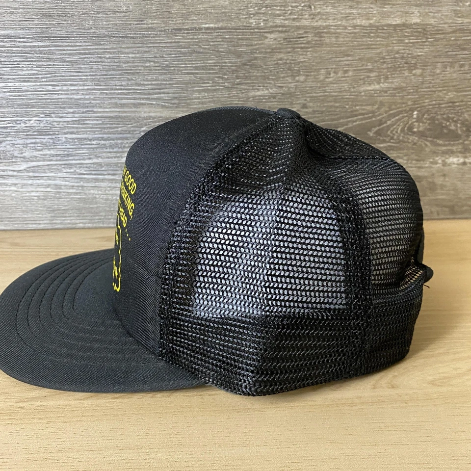 Vintage Funny Drinking Hat Cap Snap Back Black Mesh Trucker Slogan Mens 80s 90s - Image 4 of 4
