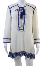 Isabel Marant Womens Key Hole Neck Tunic Dress White Blue Cotton Size EUR 40