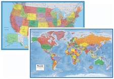 24x36 World and USA Classic Premier 3D Two Wall Map Set Laminated 