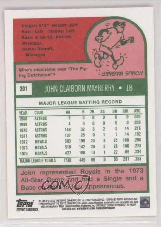 2013 Topps Archives John Mayberry #201 - Image 2 of 2