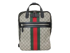 GUCCI GG Supreme Backpack Black Leather Canvas Sherry Line