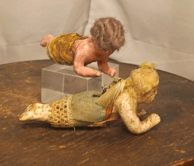ANTIQUE PAIR GERMAN WAXED OVER COMPOSITION CHRISTMAS ANGEL DOLLS~ READ 