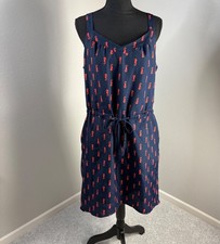 Merona Dress Womens Large Seahorse Pattern Tropical Navy Blue Orange Target