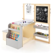 Kids Art Easel Table Bench Set with Blackboard Magnetic Whiteboard Nursery