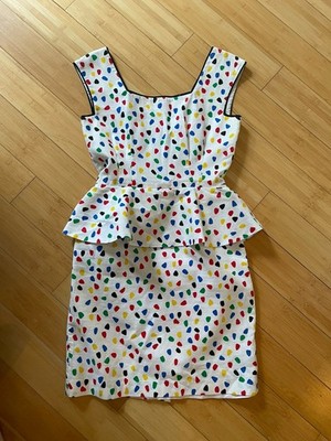 Prophecy 6P Peplum Multicolor Ruffle Square Sleeveless Rainbow Dots 80s vintage