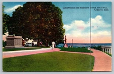 Vintage Sarcophagus & Massasoit Statue Postcard Coles Hill Plymouth