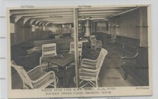 White Star Line postcard RMS Doric tourist third cabin smoking room 1920s