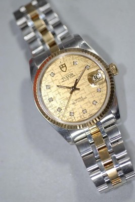 Tudor Prince Date 18K Solid Gold Bezel & Gold Links 34mm Watch 74033 w Card Box!