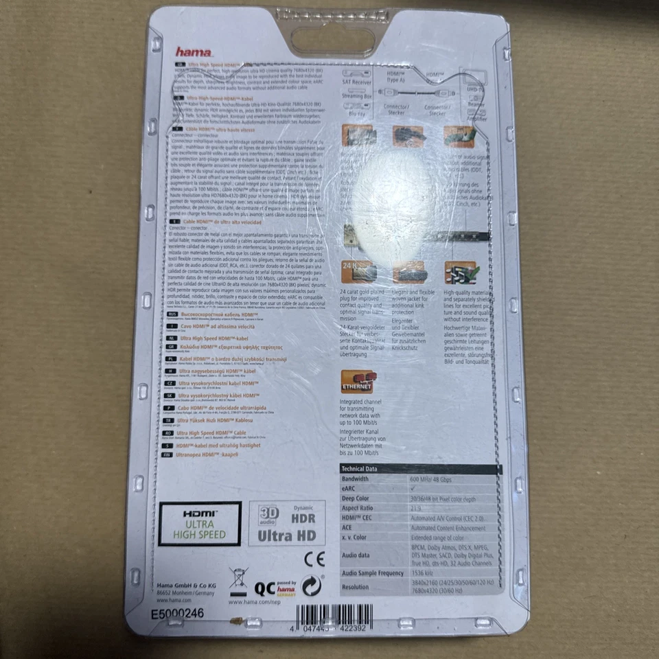 Hama 8K 1m HDMI-Kabel Ultra High-Speed Anschluss-Kabel 3D UHD HDR HD TV Beamer - Bild 2 von 2