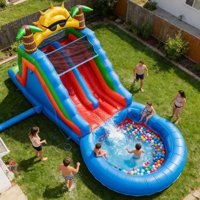 Commercial Inflatable PVC Double Water Slide Bounce House with Large Splash Pool