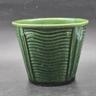McCoy Pottery Green Ripple Ribbed Planter Round Vintage USA Ceramic