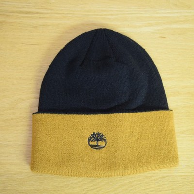 Timberland Beanie Stocking Cap Touque Two Tone Logo Tan/Black Mens Womens Unisex