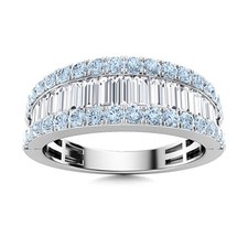 Triple Row Round Aquamarine 925 Sterling Silver Delicate Wedding Band Ring