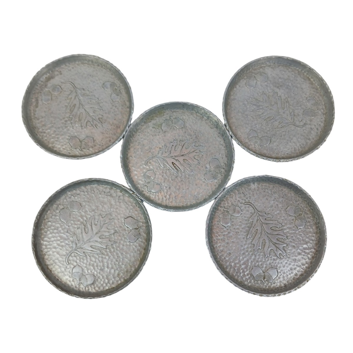 キングダム West Bend Hammered Aluminum Set Of 5 Coasters Acorn Oak Leaf
