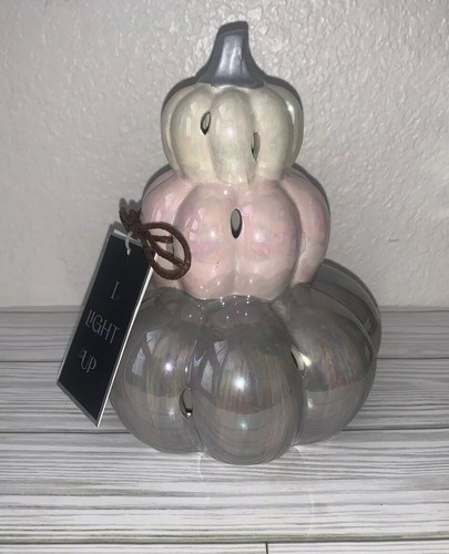 Zucche impilate illuminano iridescenti 8” x 6” bianco rosa grigio nuove