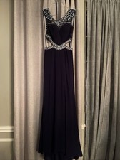 Dave  Johnny Navy Jeweled Beaded Cut-Out Prom Formal Gown Sz 1/2 MSRP 368