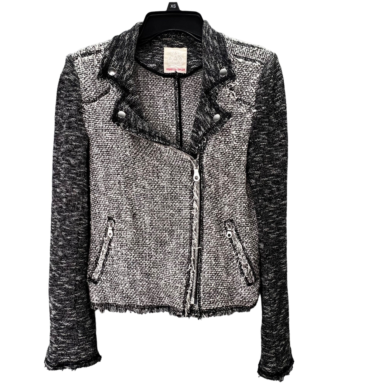 Veste Rebecca Taylor Matelassée Gris Clair - Taille 6, Style Moto Avec Zip, Très Bon état