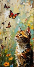 CAT Kitty Butterfly Digital Image Picture Photo Wallpaper Background Desktop Art