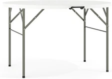 Freeman 4' Round Plastic Folding Event Table with Carrying Handle,  White